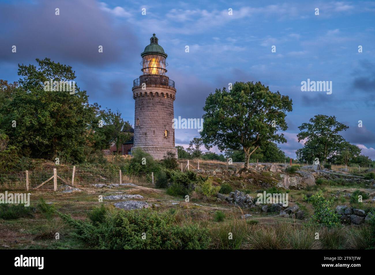 Dänemark, Bornholm, Hammeren Leuchtturm in der Abenddämmerung Stockfoto