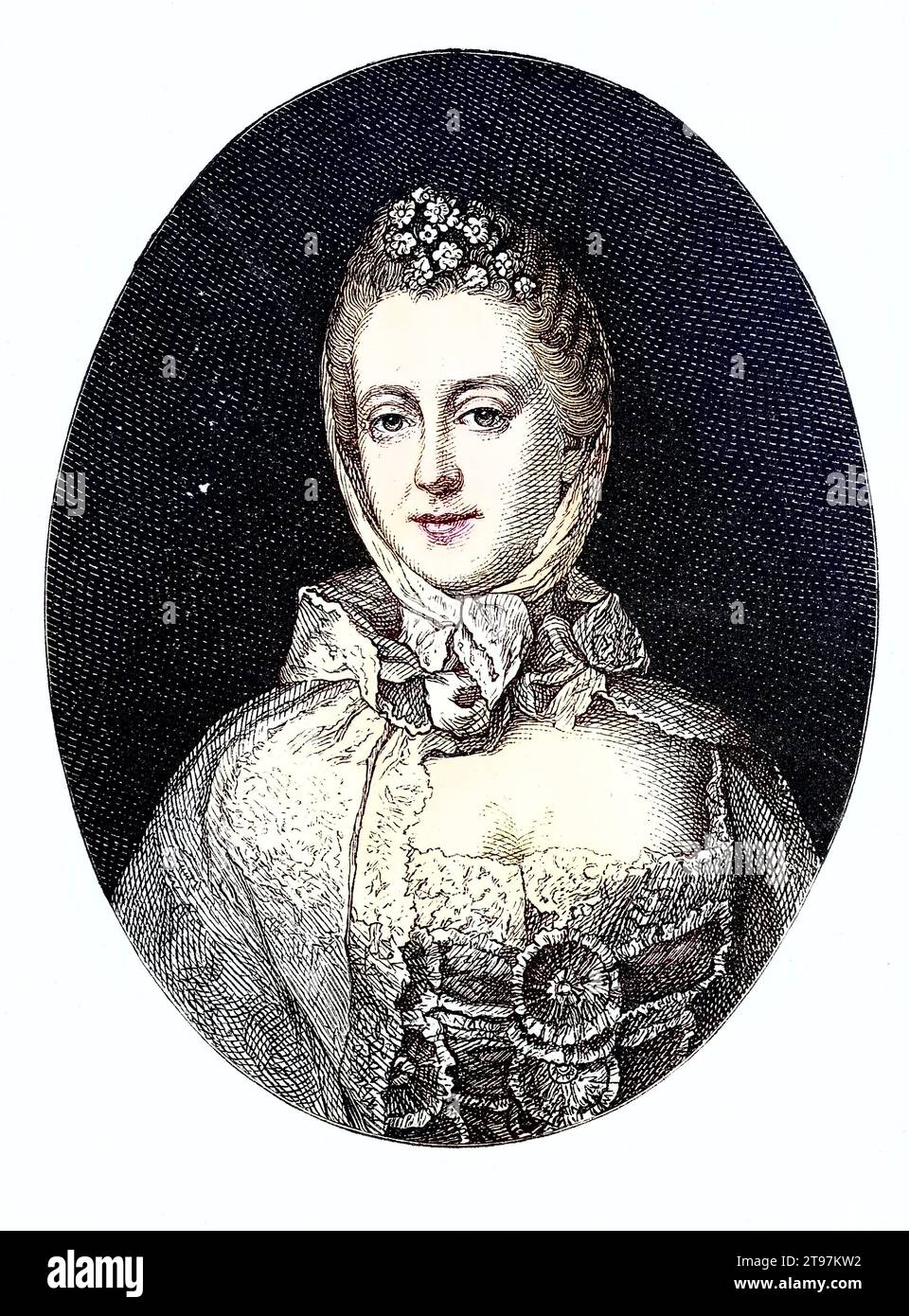 Franziska Theresia Reichsgräfin von Hohenheim, 1748 - 1811, Historisch, digital restaurierte Reproduktion von einer Vorlage aus dem 19. Jahrhundert, koloriert / Franziska Theresia Kaiserliche Gräfin von Hohenheim, 1748 - 1811, historische, digital restaurierte Reproduktion eines Originals aus dem 19. Jahrhundert, farbig Stockfoto