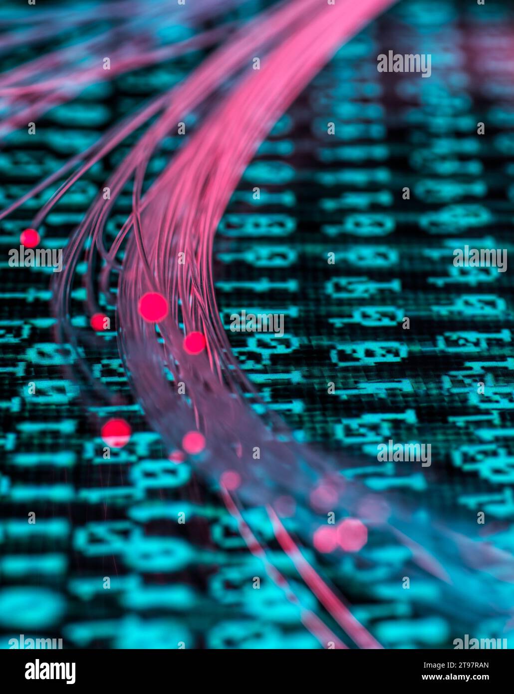 Glasfaserkabel greifen binären Code an Stockfoto Glasfaserkabel greifen binären Code an Stockfoto