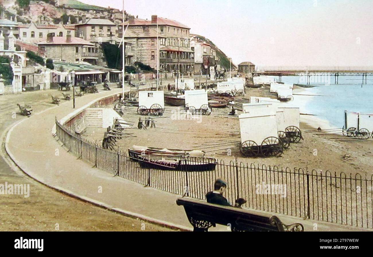 Ventnor Promenade und Strand, Isle of Wight, viktorianische Zeit Stockfoto