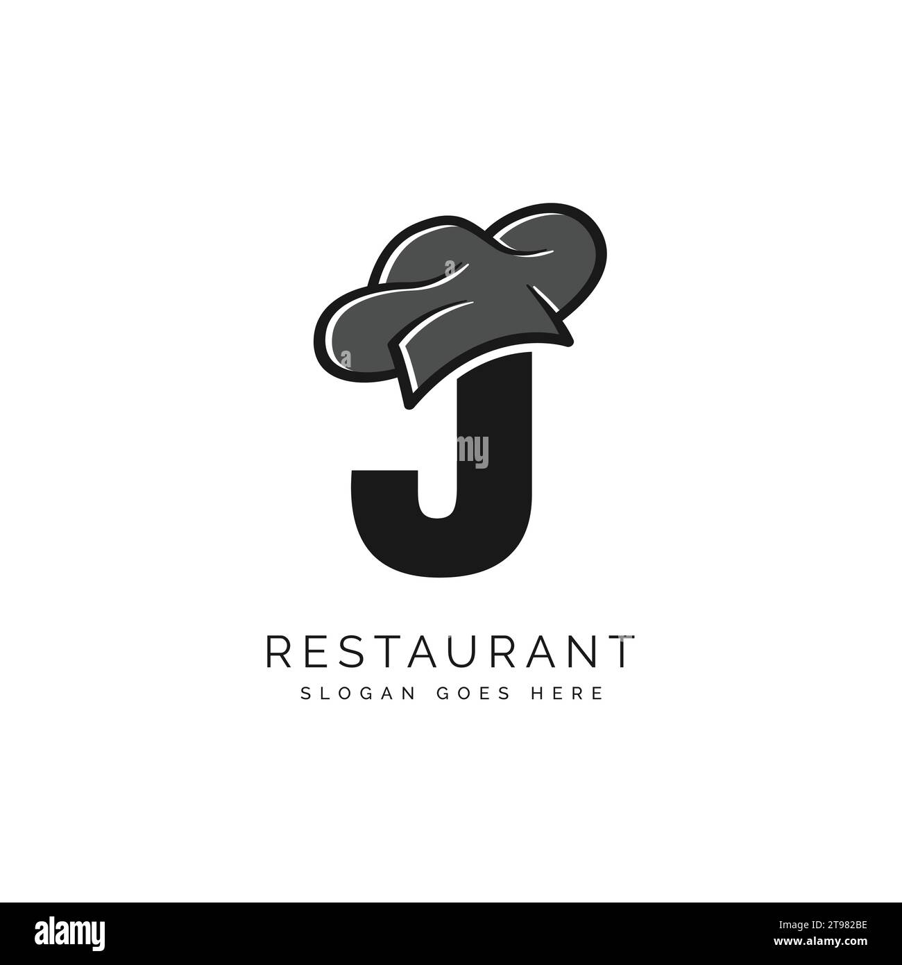 Schriftzug J mit Kochmütze für ein Restaurant. Alphabet J Concept Design Food Business Logotype Vektor Illustration Stock Vektor