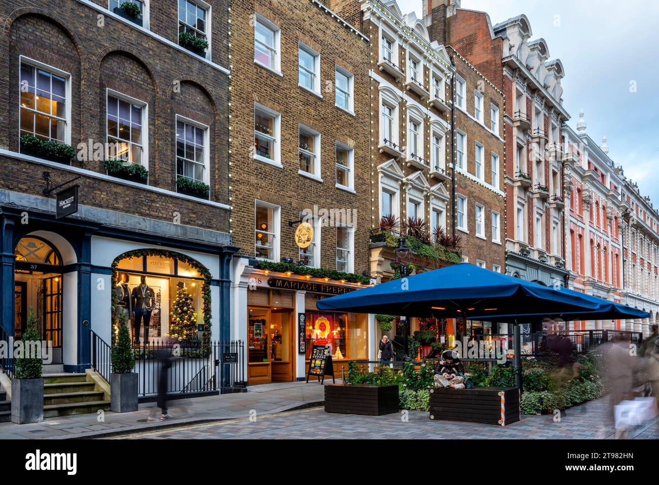 Exklusive Geschäfte und Cafés in King Street, Covent Garden, London, Großbritannien Stockfoto