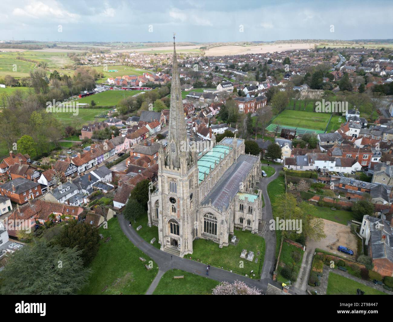 St Marys Church Saffron Walden Essex UK Drohne Aerial Stockfoto