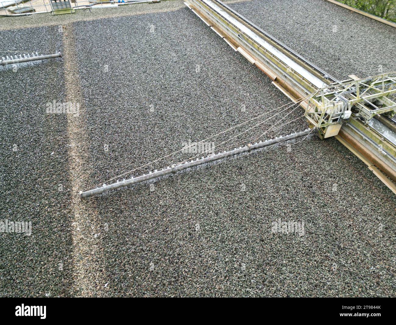 Filterbetten Wasseraufbereitungsanlage Saffron Walden Essex UK Luftaufnahme Stockfoto