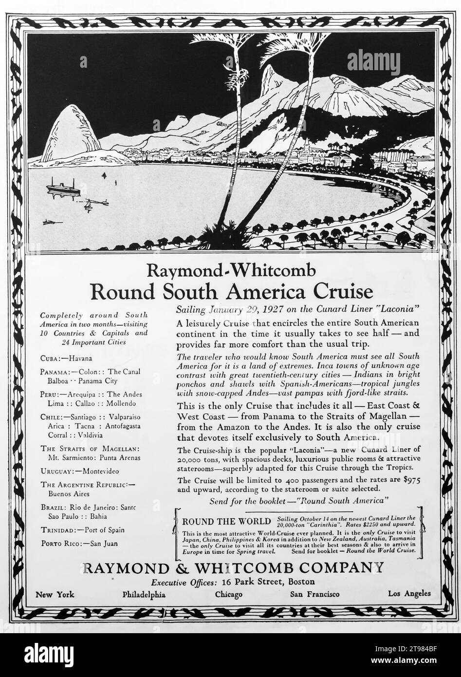 1926 Raymond-Whitcomb Round Südamerika-Kreuzfahrt-Werbespot Stockfoto