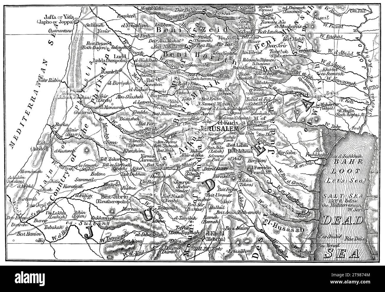 Historische Karte von 1859, Judäa, Südlevante, heute Teil von Palästina und Israel Stockfoto