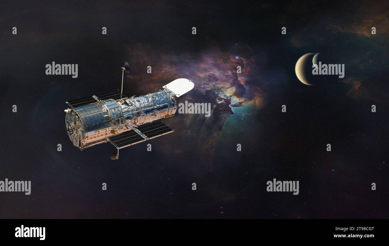 Das Hubble-Weltraumteleskop im Weltraum. Elemente dieses Bildes, bereitgestellt von der NASA. Stockfoto
