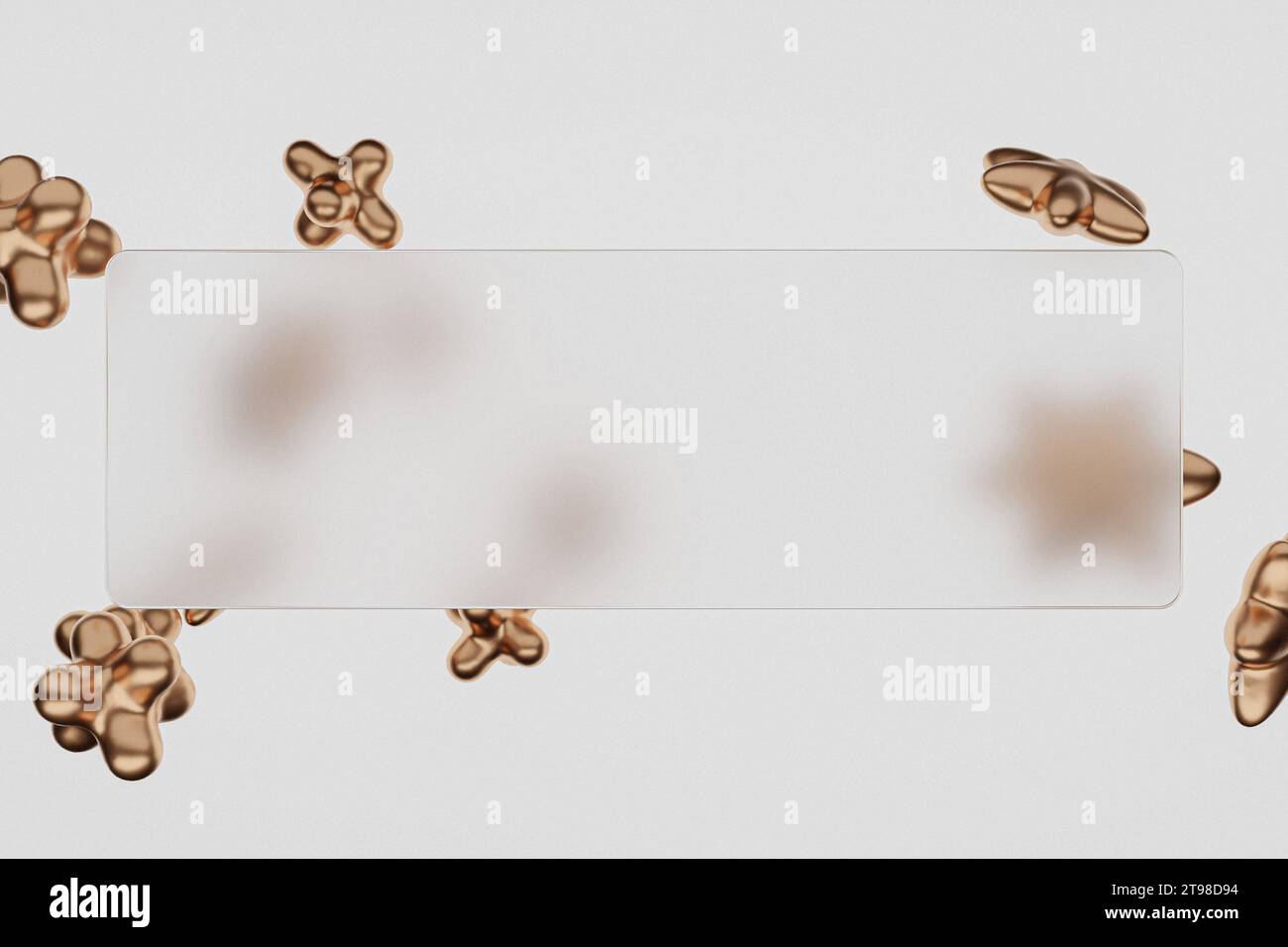 Glasmorphismus-Banner mit goldenen Formen, weißem Präsentationshintergrund Stockfoto