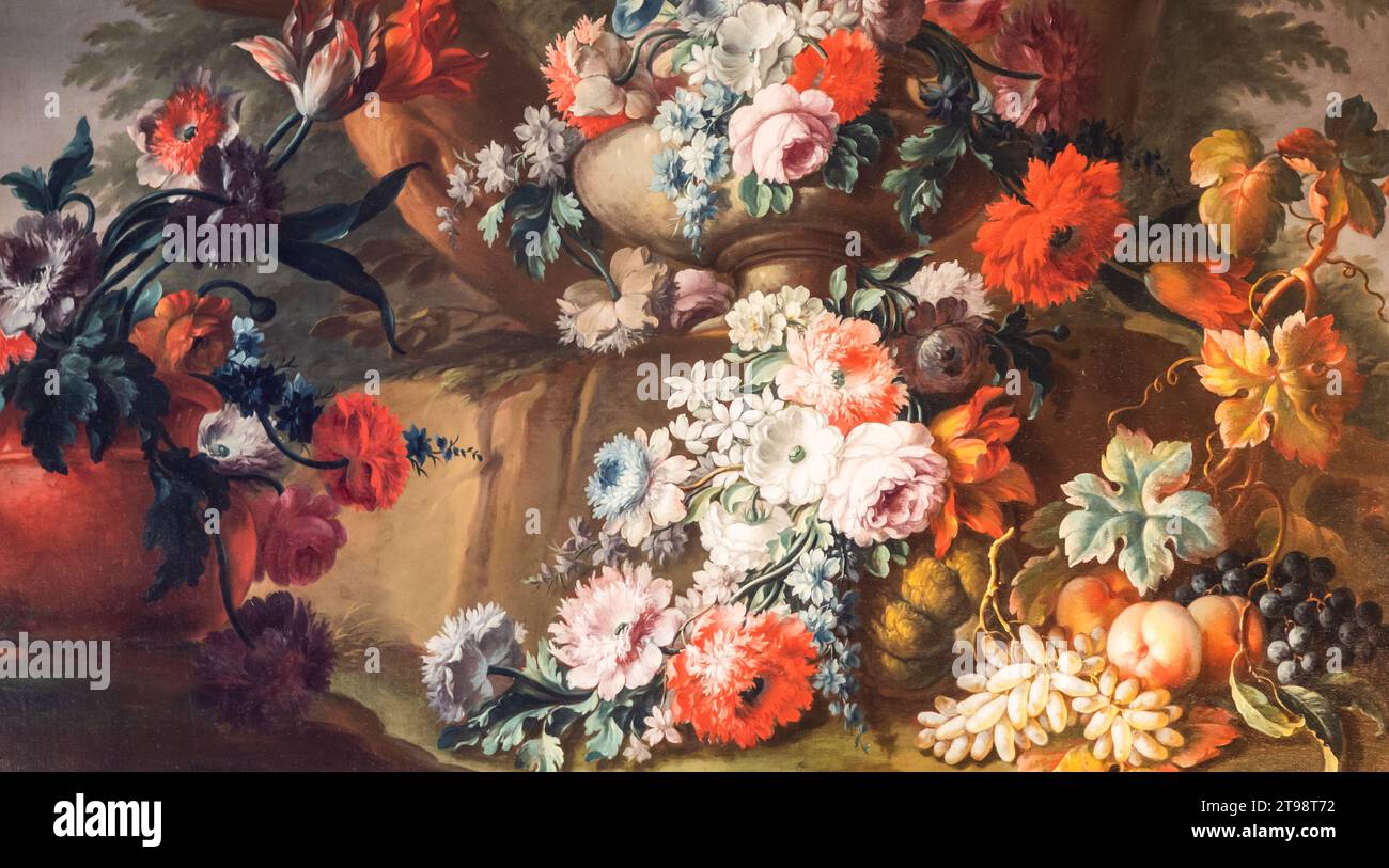 Alte barocke Blumengemälde - alte Einrichtung im Vintage-Stil Stockfoto