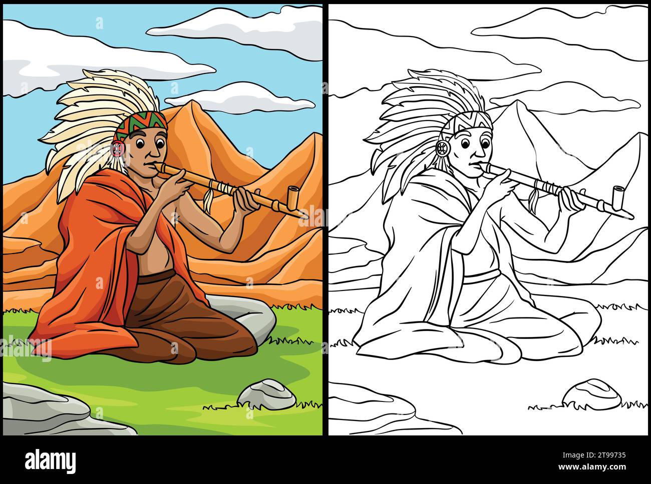 Indianische Ureinwohner mit Calumet-Illustration Stock Vektor