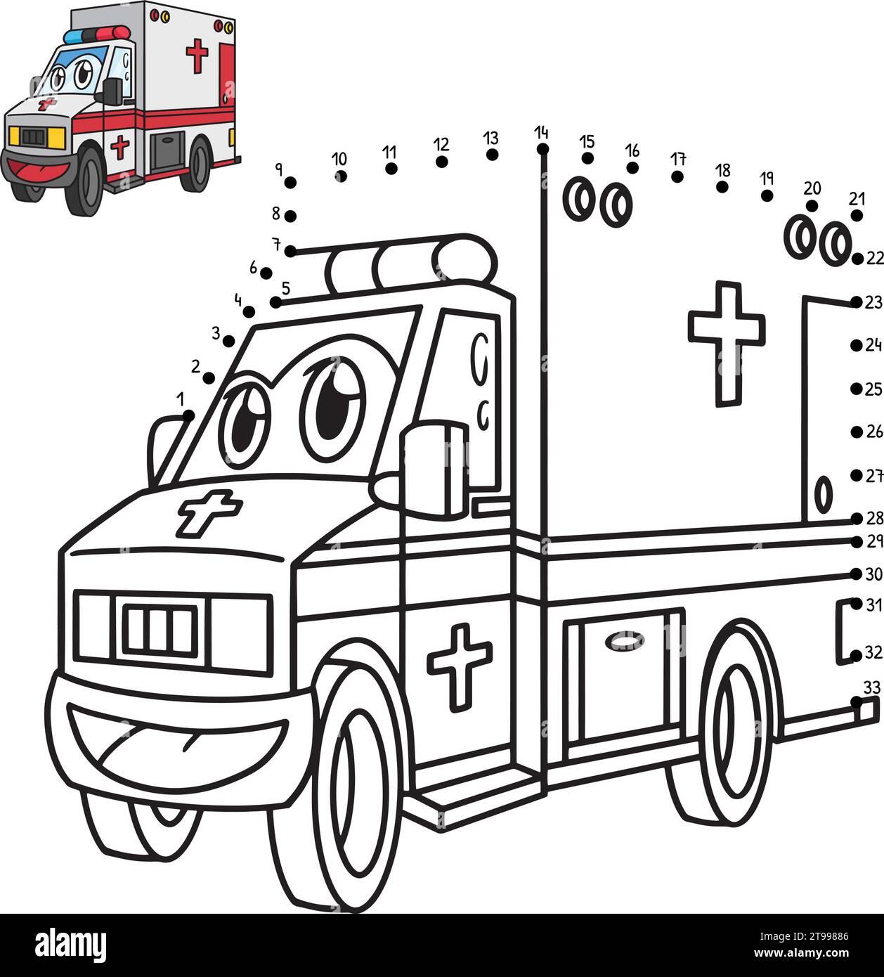 Punkt-zu-Punkt-Krankenwagen isolierte Farbe Stock Vektor