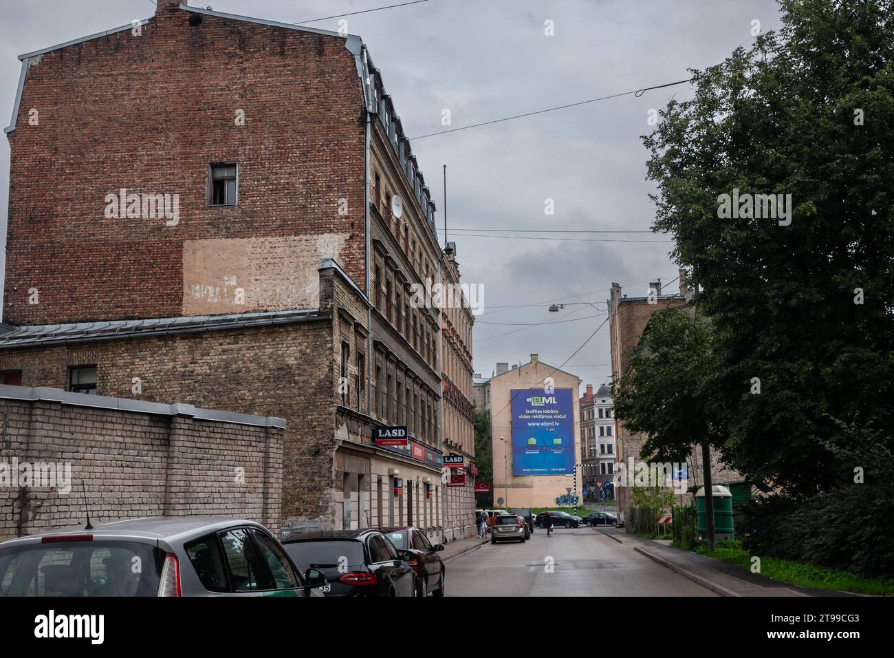 Bild einer Straße des Forstate Maskavas in Riga, Lettland. Maskavas Forštate (Moskauer Vorstadt), auch bekannt als Maskavas priekšpilsēta und Collo Stockfoto