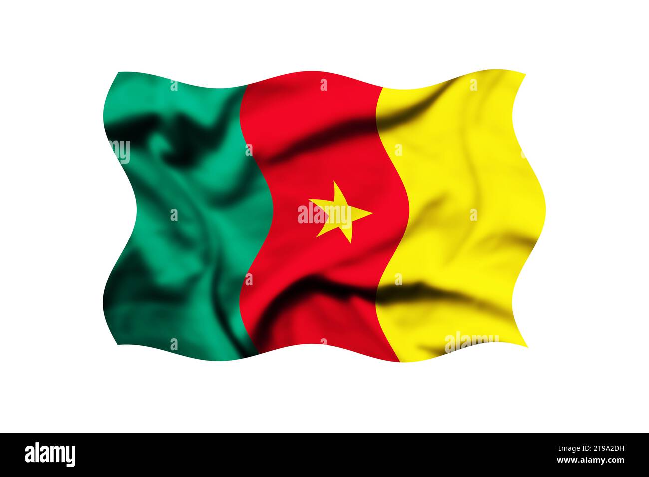 Kameruner Flagge weht im Wind, Kameruner fliegende Flagge, Clipping Path inklusive Stockfoto