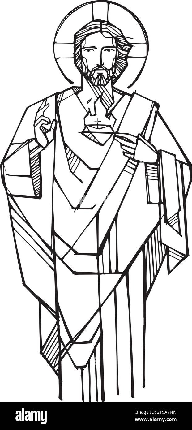 Vektor-Illustration von Hand gezeichnet oder Zeichnung des Heiligsten Herzens Jesu Christi Stock Vektor