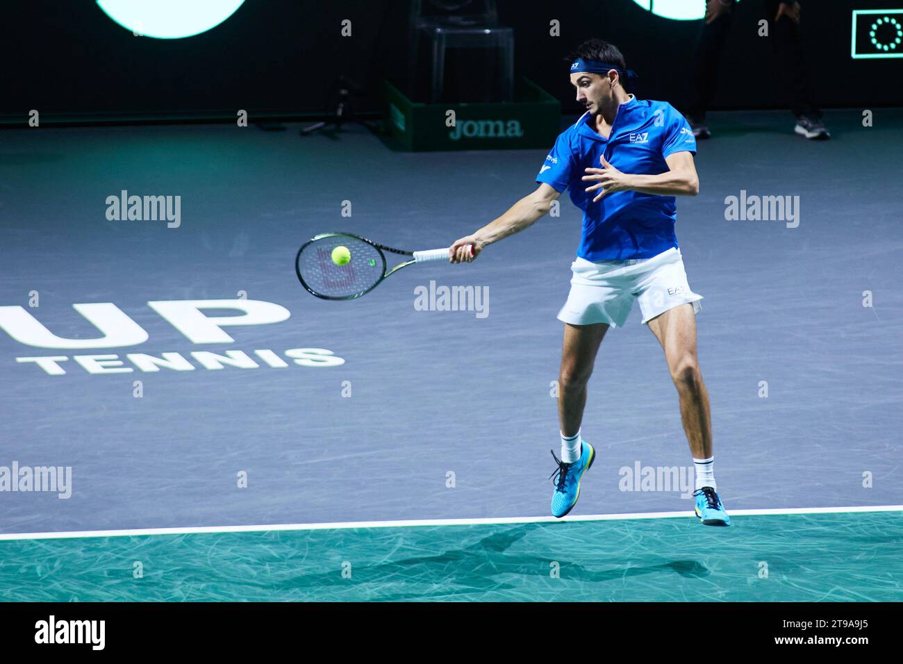 Lorenzo Sonego aus Italien während des Davis Cup Finals 2023, Viertelfinals, des Tennisspiels der Männer zwischen Italien und den Niederlanden am 23. November 2023 im Martin Carpena Pavilion Stadion in Malaga, Spanien Stockfoto