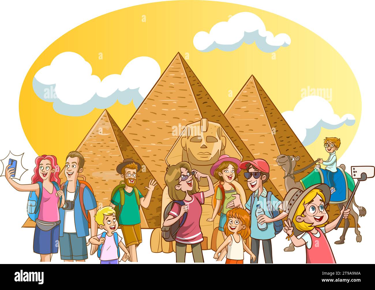 Touristen vor den Pyramiden in ägypten Stock Vektor