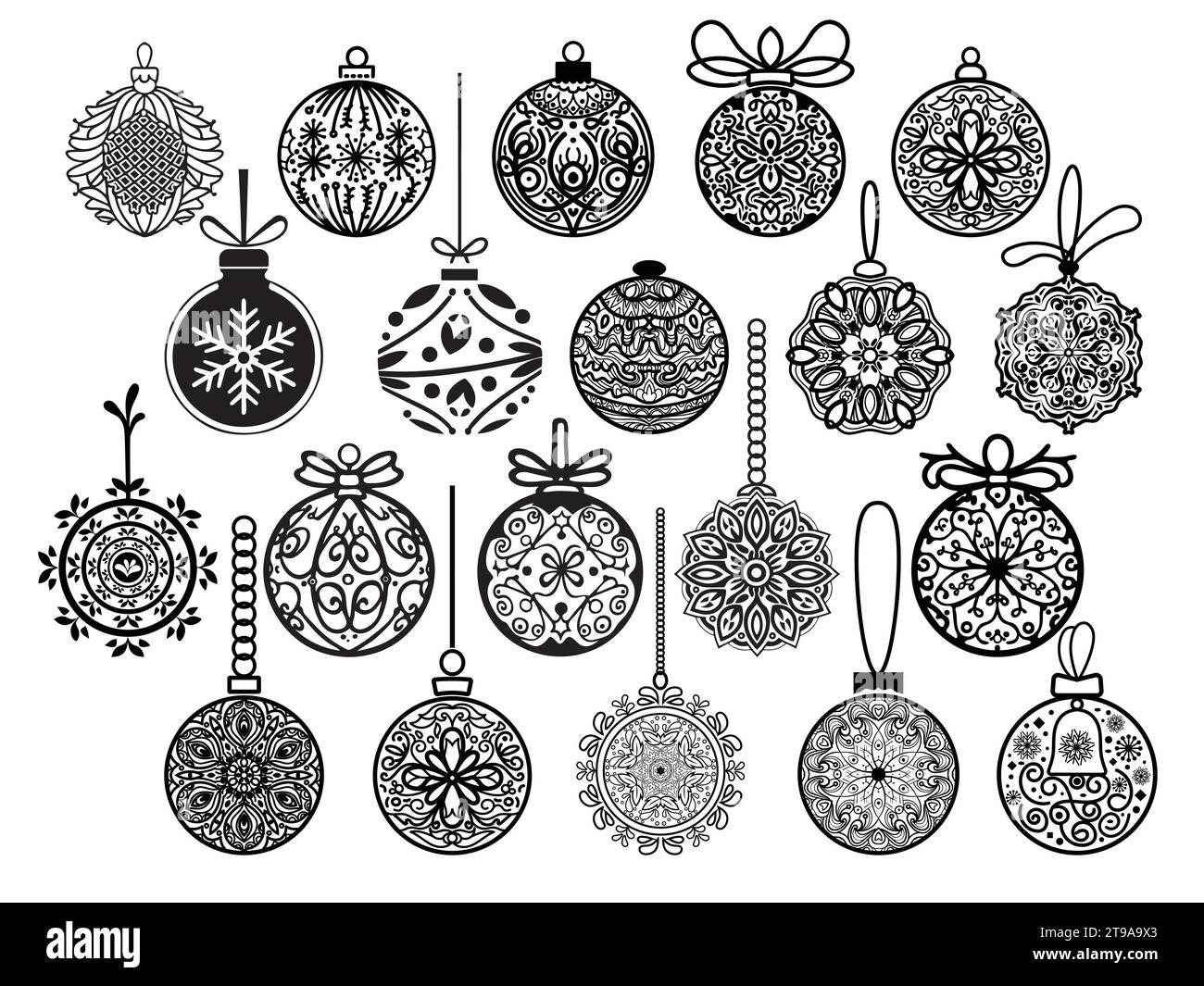 Festliche Eleganz: Weihnachtsball 20er-Pack digitale Designs, Vektorillustration. Stock Vektor