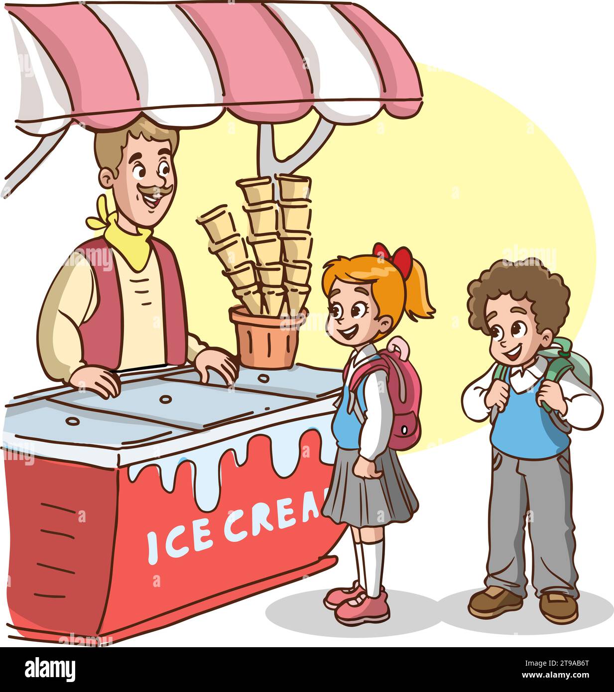 Kinder kaufen Eis aus der Eisdiele Karikaturvektor Illustration Stock Vektor