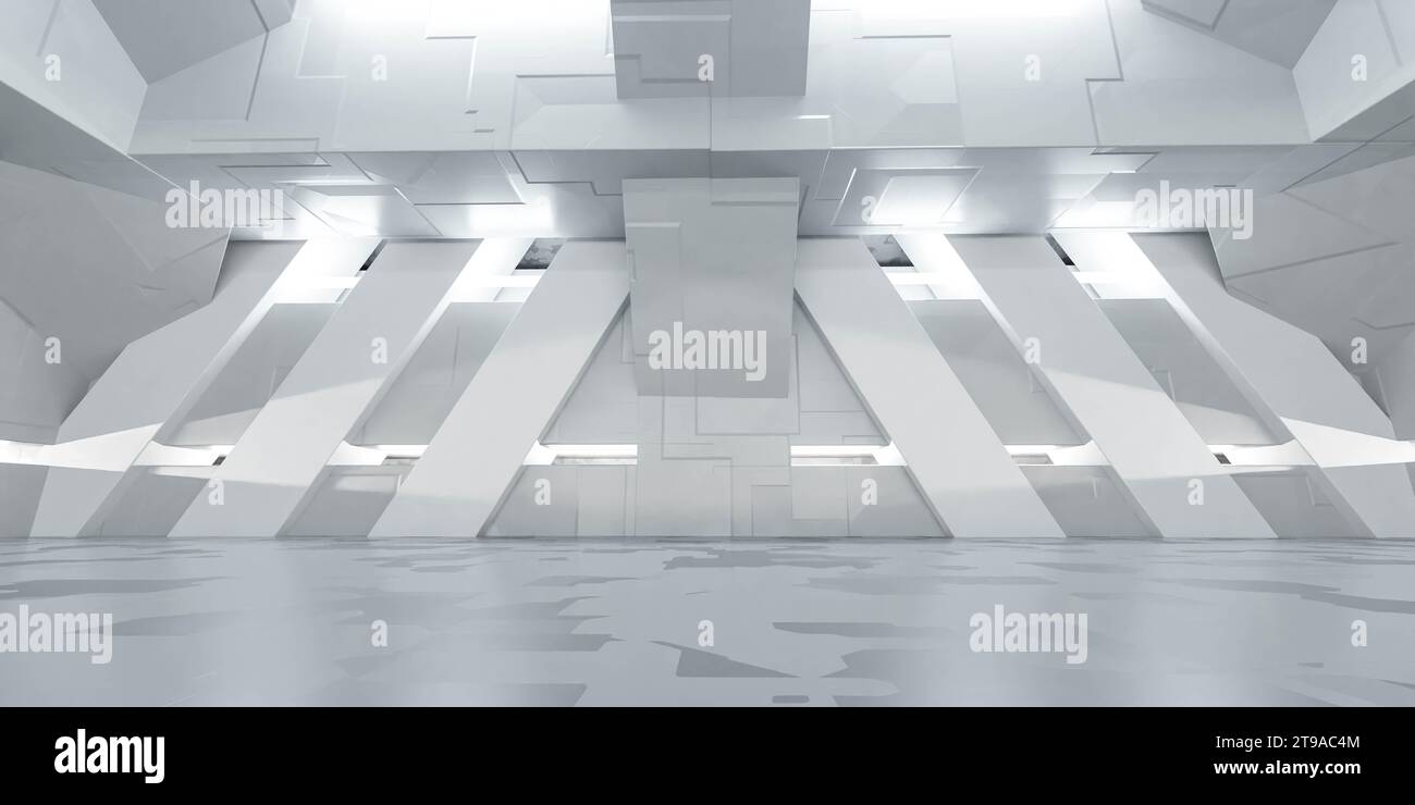 Ein leerer Raum mit minimalistischen weißen Wänden, 3D-Darstellung Stockfoto