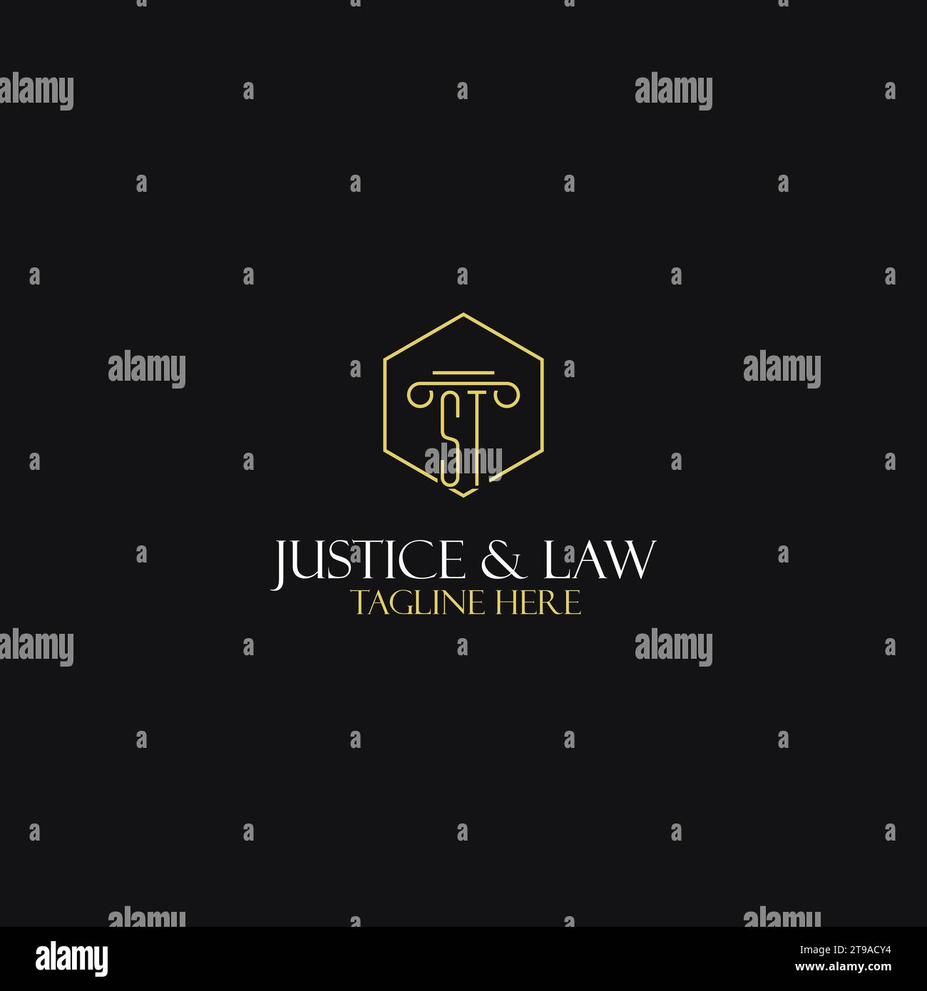 ST-Monogramm-Initialen Design für Logo-Ideen für Rechtswissenschaften, Rechtsanwälte, Rechtsanwälte und Anwaltskanzleien Stock Vektor