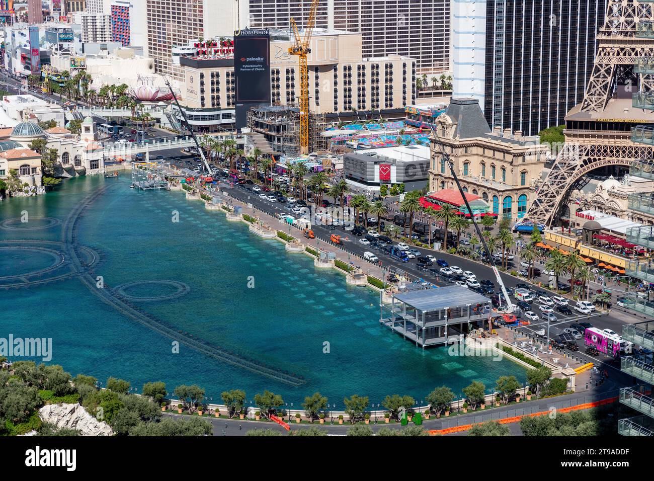 Bellagio Fountains mit Formel 1 Construction Las Vegas, Nevada Stockfoto