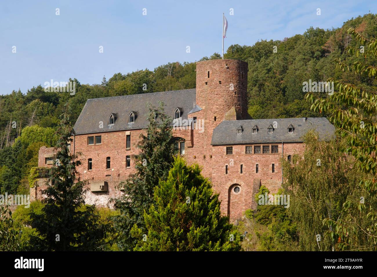 Historisches Schloss Hengebach, Heimbach, Nationalpark Eifel, Nordrhein-Westfalen, Deutschland Stockfoto