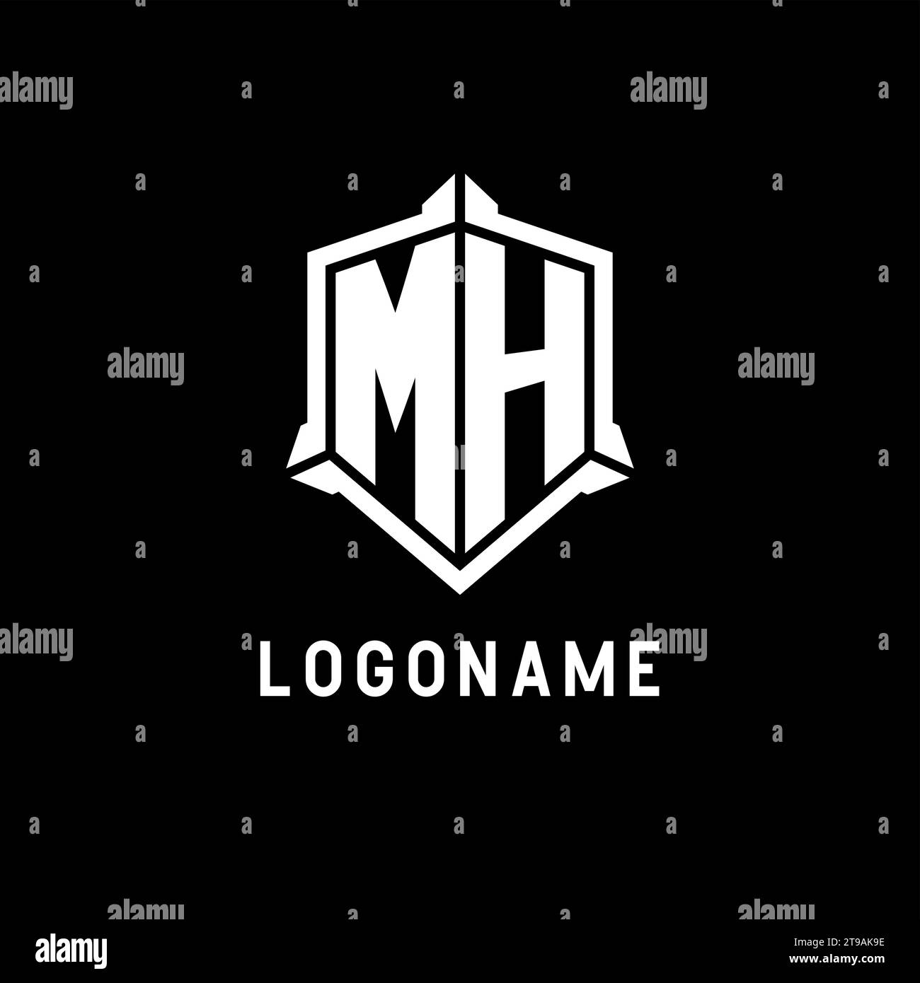 Initial des MH-Logos mit Vektorgrafik im Schilddesign Stock Vektor