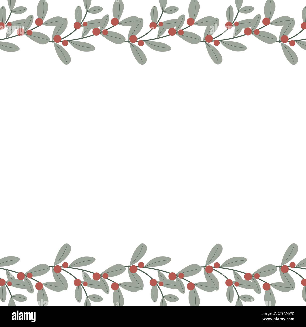 Zweige, Blätter und Beeren in wunderschöner Weihnachtskomposition. Nahtlose horizontale Schnur, Band. Weihnachtsdesign für Einladung, Banner, Begrüßung c Stock Vektor