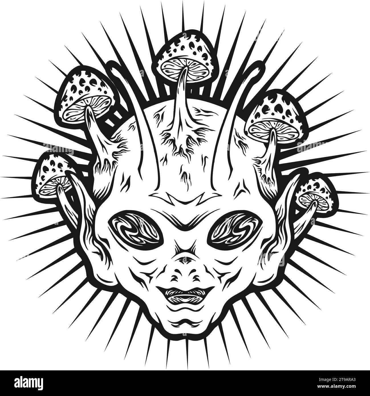 Mind Warp Pilze psychedelische Alien Kopf Silhouette Vektor Illustrationen für Ihre Arbeit Logo, Merchandise T-Shirt, Aufkleber und Label Designs, Poster Stock Vektor