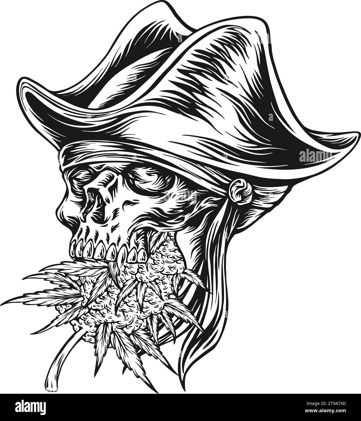 Piraten Emblem Cannabis Blatt Schädel Silhouette Vektor Illustrationen für Ihre Arbeit Logo, Merchandise T-Shirt, Aufkleber und Label Designs, Poster, Greeti Stock Vektor