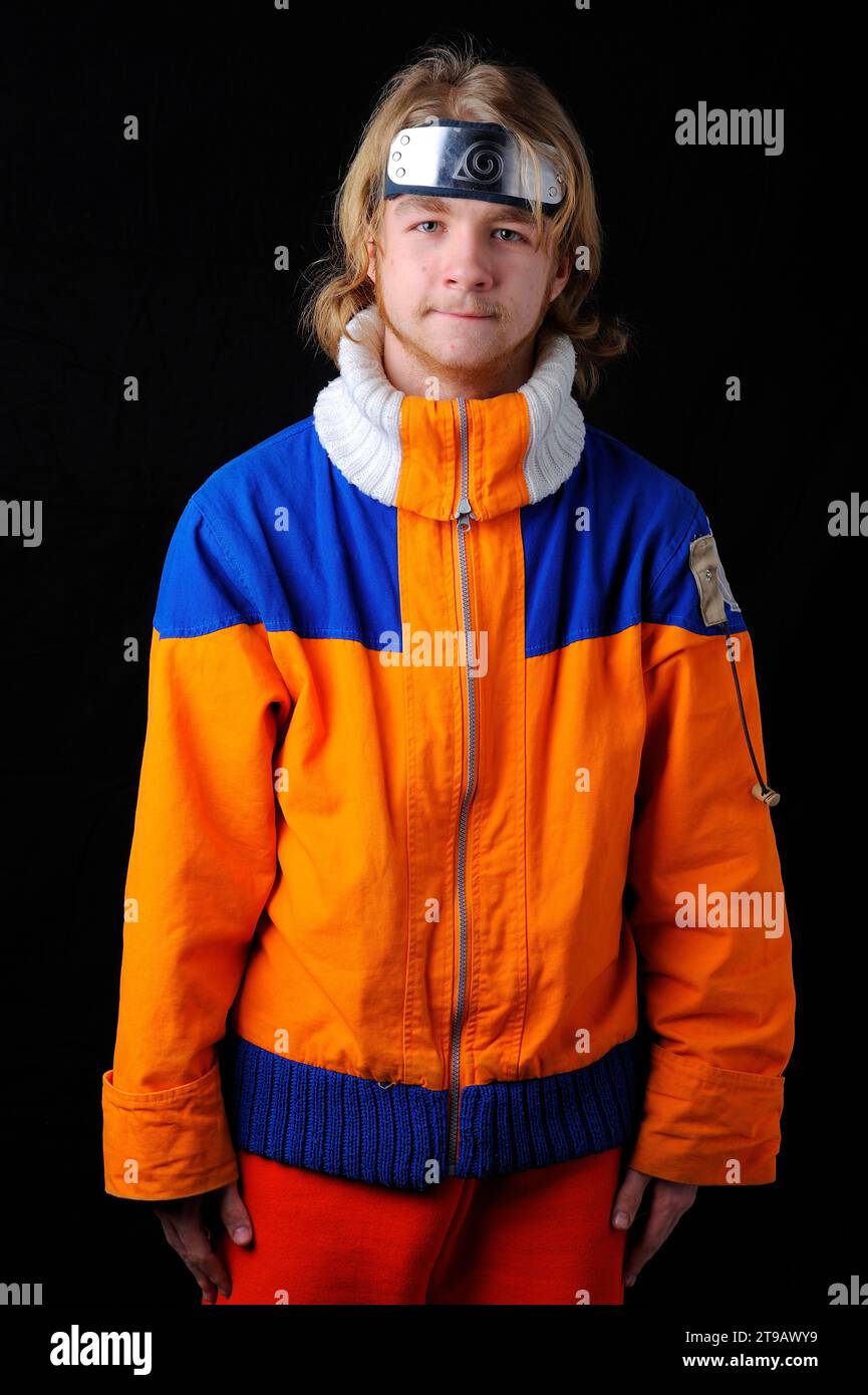 Porträt einer Person, die als Comicfigur verkleidet ist. Auf einer Comic-Konferenz in New York City. Stockfoto