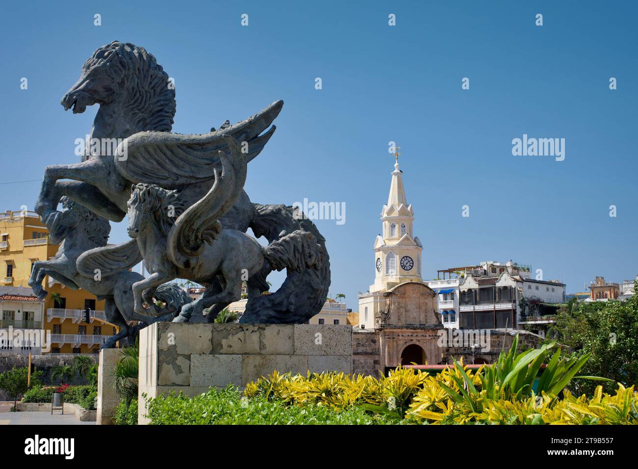 Foto der cartagena und des Uhrenturms Stockfoto