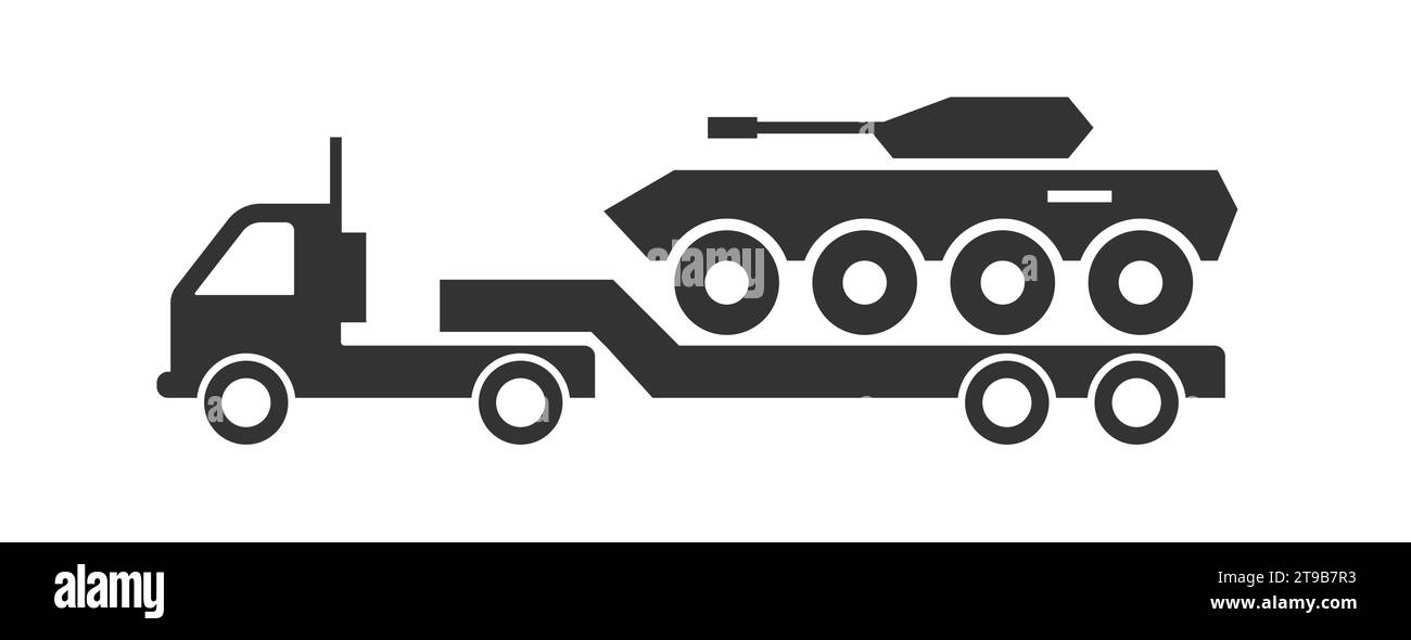 Gepanzerter Personentransporter auf einem LKW-Symbol. Illustration des flachen Vektors. Stock Vektor