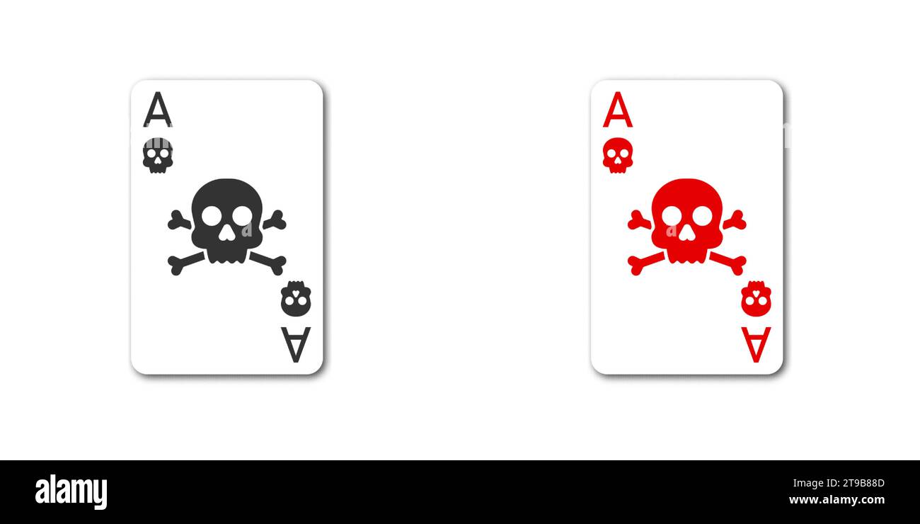 Spielkarte mit Schädelsymbol. Illustration des flachen Vektors. Stock Vektor