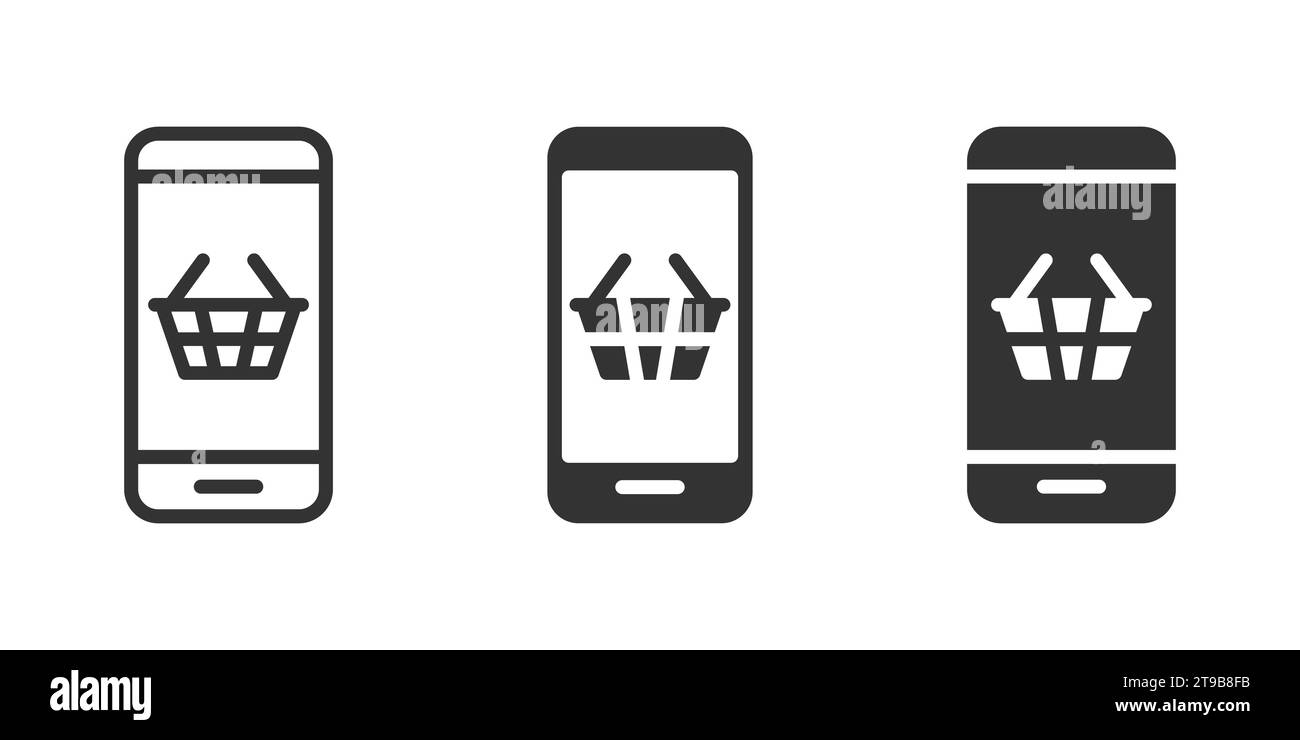 Symbol für mobiles Shopping. Smartphone-Symbol mit Warenkorbsymbol. Vektorabbildung Stock Vektor