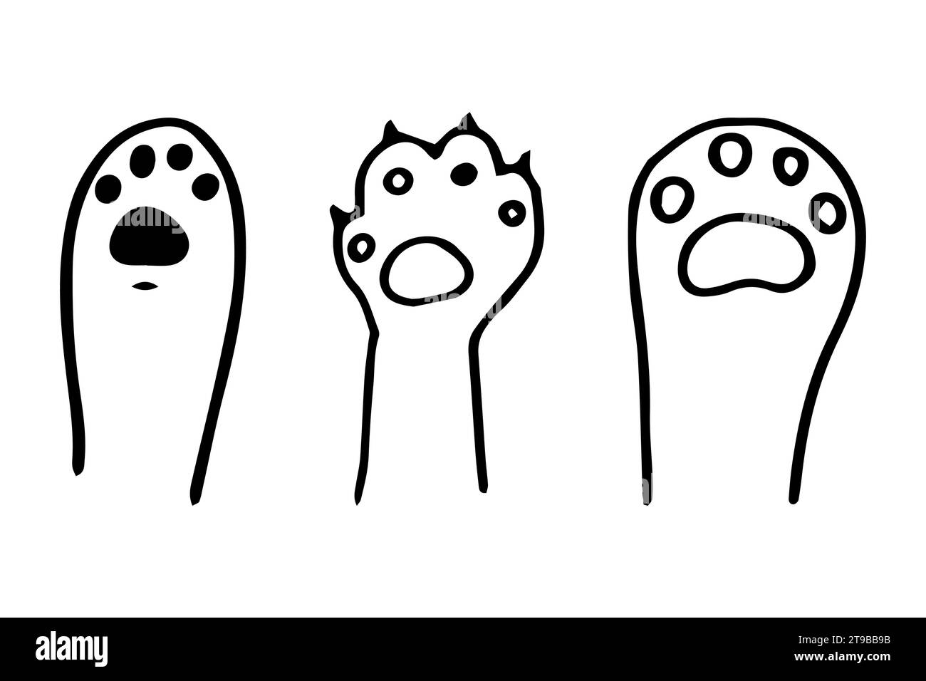 Katzenpfoten-Sketch-Fußabdruck im Doodle-Stil mit der Klaue niedlichem Haustier-Kätzchen isoliert auf weißem Hintergrund. Vektorabbildung Stock Vektor