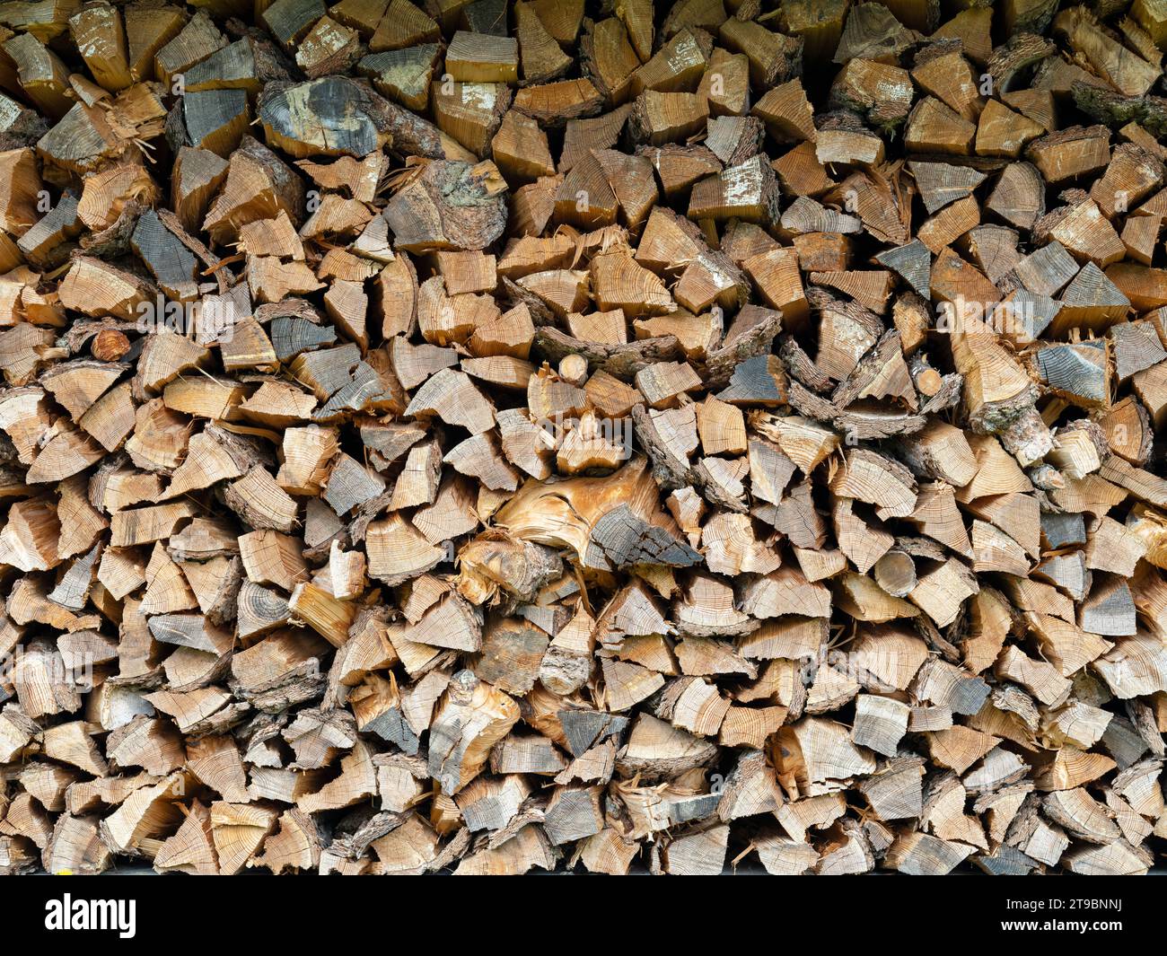 Großer Stapel von gehacktem Brennholz Stockfoto