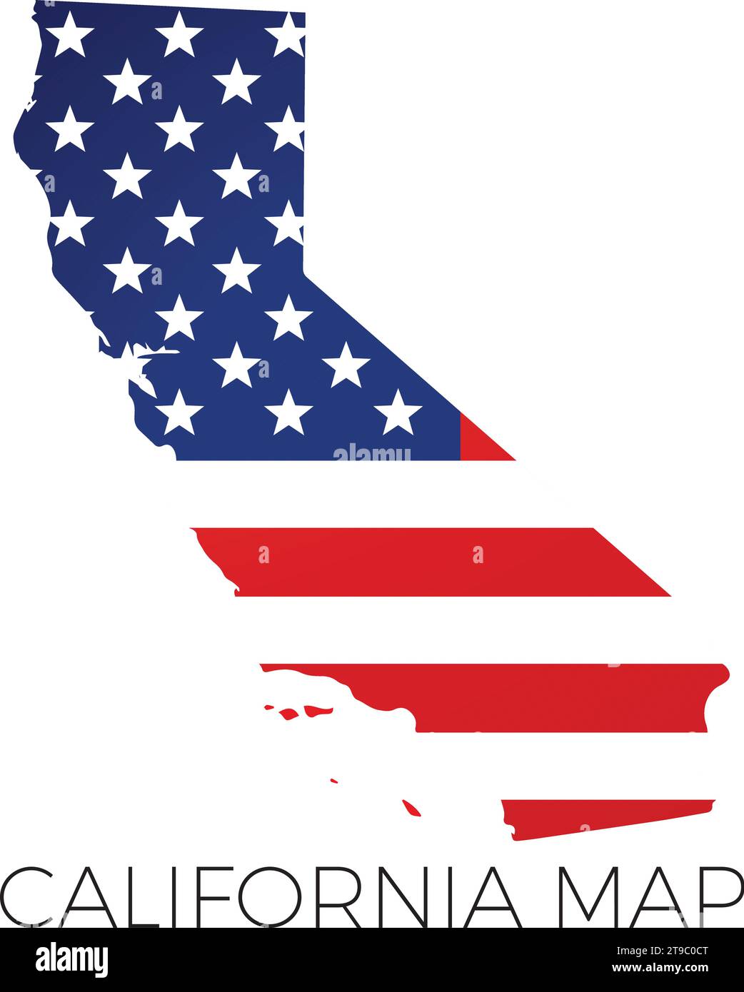 Karte von Kalifornien mit den Farben der offiziellen USA Flagge Stock Vektor