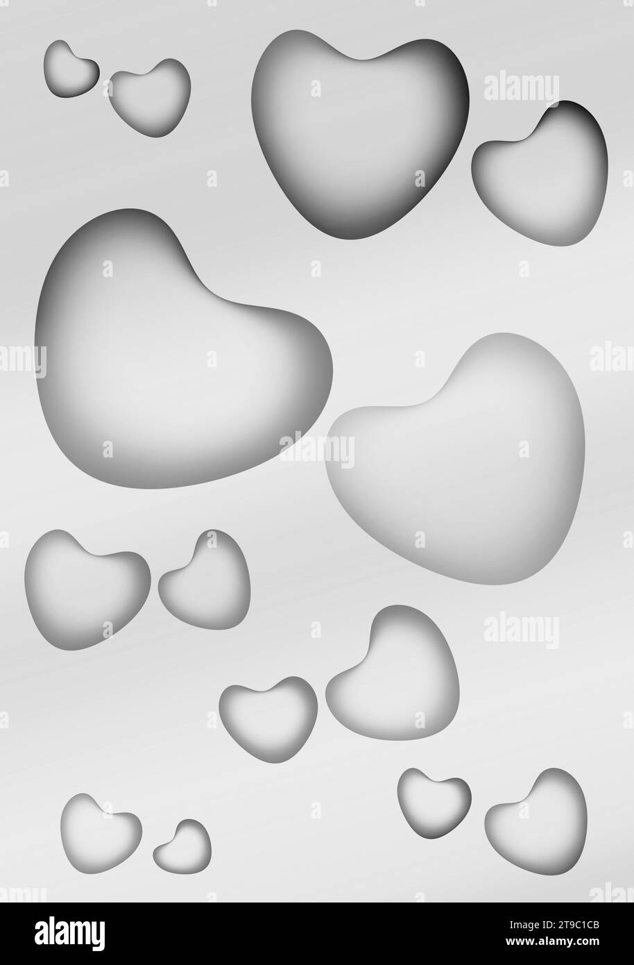 Abbildung eines 3D-Herzmusters verschiedener Größe auf monochromem Hintergrund Stockfoto