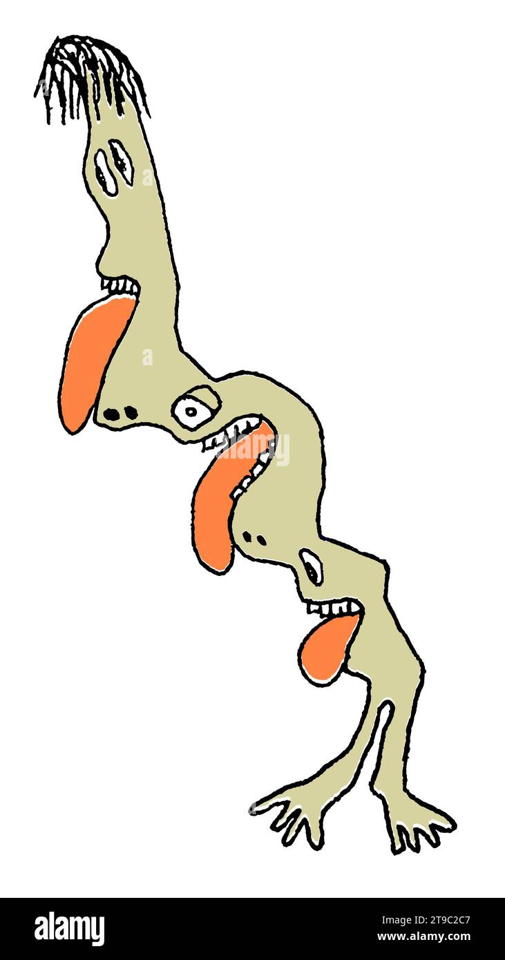 Mutanten humanoides Monster isolierte lineare Zeichnung Stockfoto