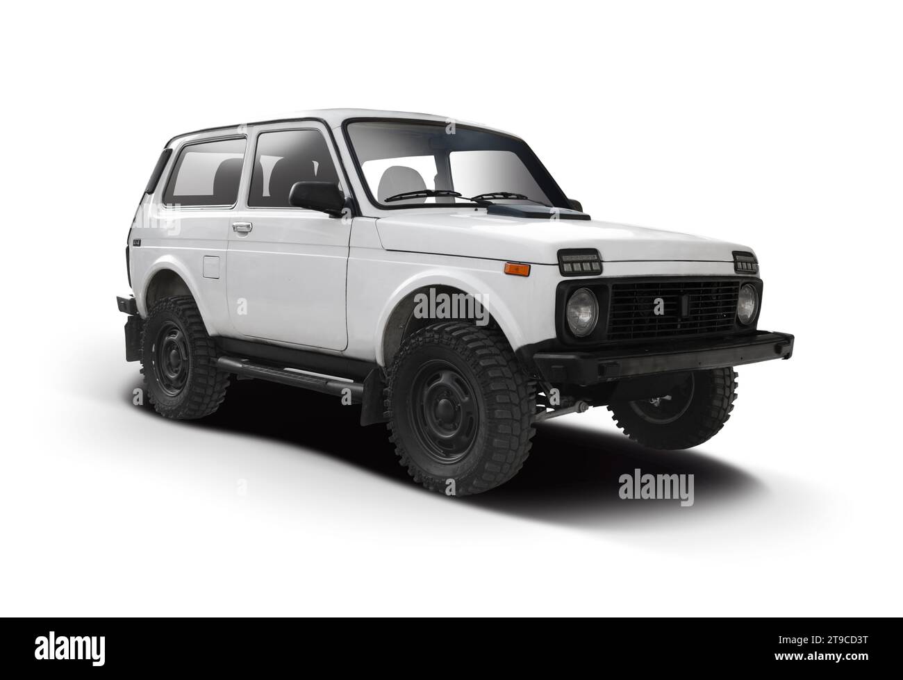Lada Niva SUV Auto isoliert auf weißem Hintergrund Stockfoto