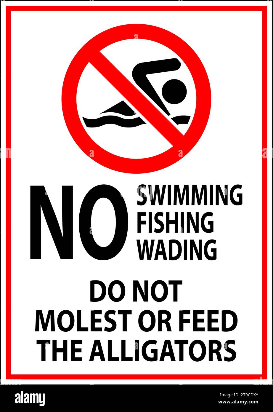 Alligator-Warnschild Kein Schwimmen Angeln Waten, Alligatoren Nicht Belästigen Oder Füttern Stock Vektor