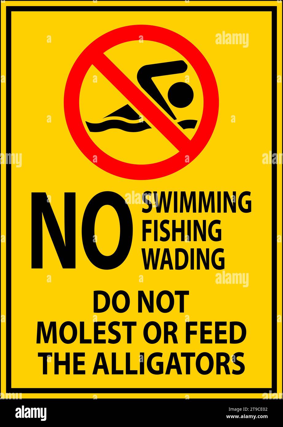 Alligator-Warnschild Kein Schwimmen Angeln Waten, Alligatoren Nicht Belästigen Oder Füttern Stock Vektor