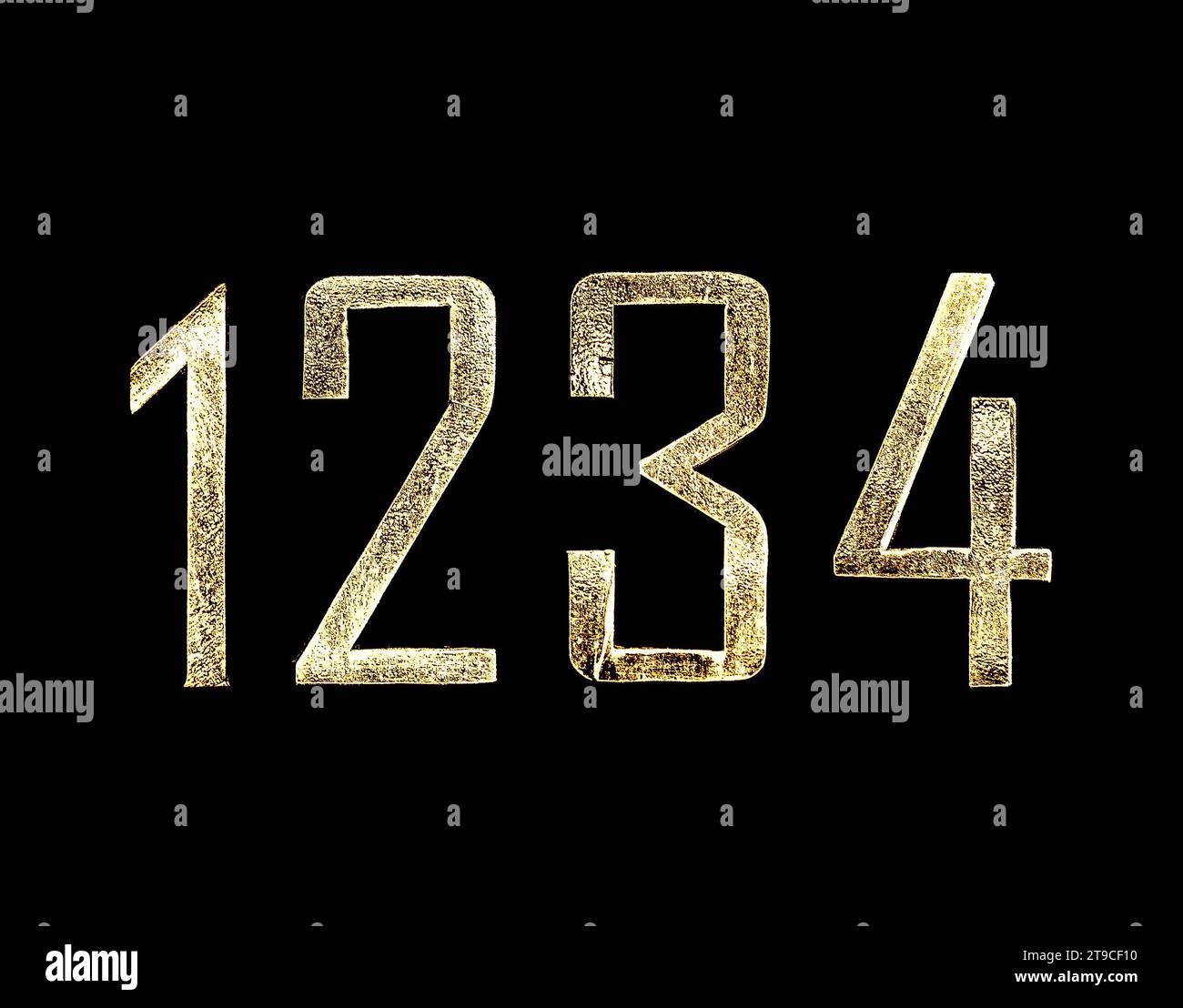 Natürliche goldene Gold Metallic Zahlen 1 2 3 4 Stockfoto