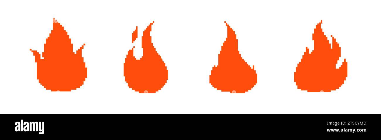 8 Bit Retro-Spiel Fire Icon Flames. Pixelflamme Stock Vektor