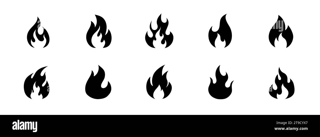 Leuchtende schwarze Symbole. Flammenvektor-Silhouette Stock Vektor