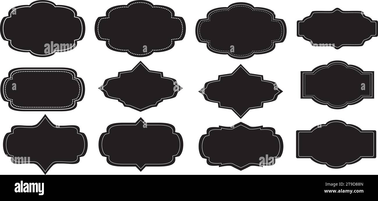 Set mit Etiketten und Aufklebern im Vintage- und Retro-Stil. Hochzeitsabzeichen, Verkaufs- oder Rabattaufkleber, Einladungskarte. Stock Vektor