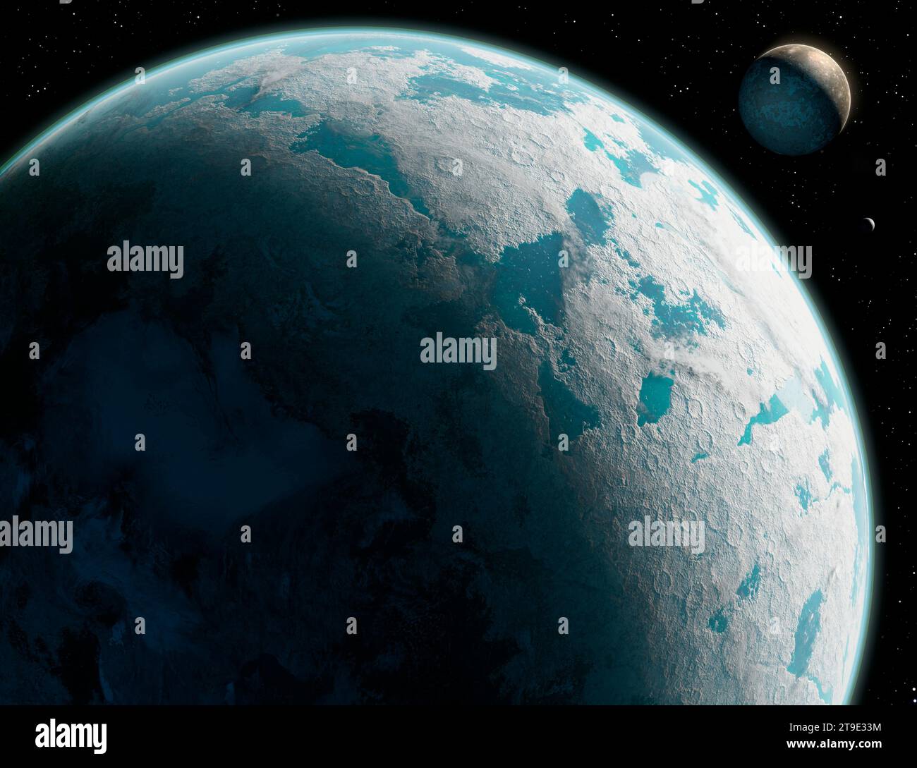 Kunstwerk eines eisigen Exoplaneten Stockfoto