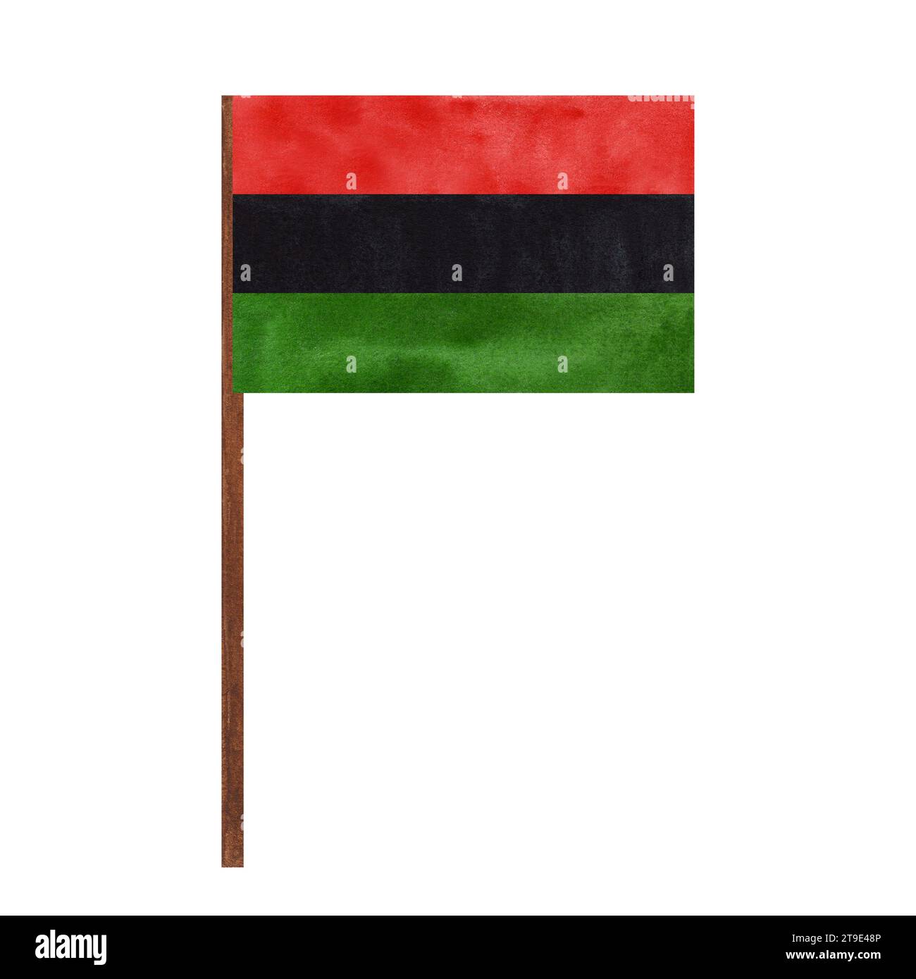 Panafrikanische UNIA-Flagge, rote schwarze grüne horizontale Streifen. Juneteenth, Black History Month, Kwanzaa. Handgezeichnete Aquarellillustration isoliert Stockfoto