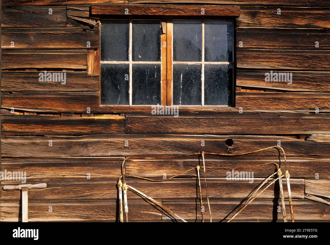 Bunkhouse Window, Riddle Ranch National Historical District, Steens Mountain Recreation Area, Oregon Stockfoto